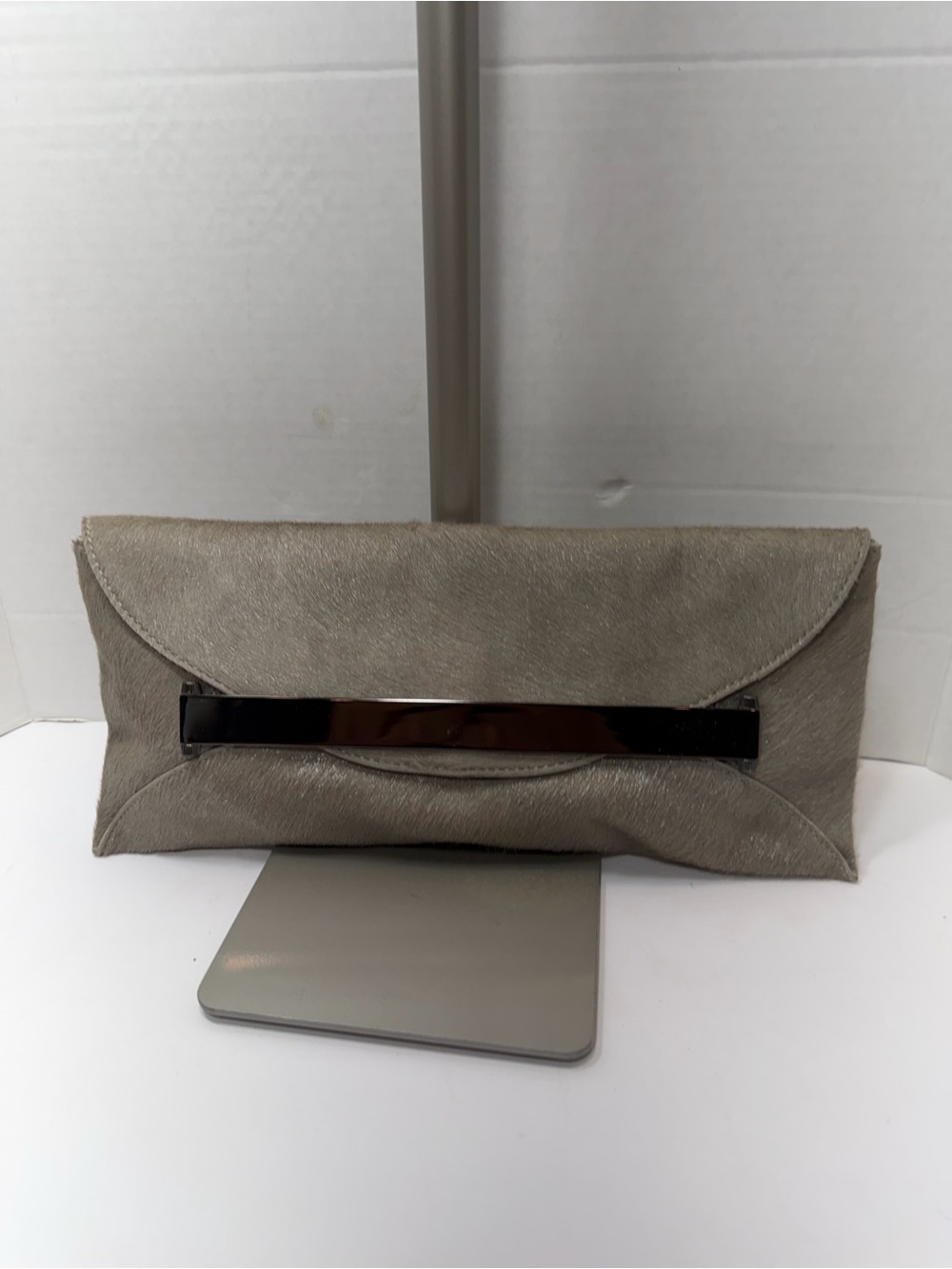 Anthropologie Leifsdottir Grey Faux Fur Clutch Evening Bag